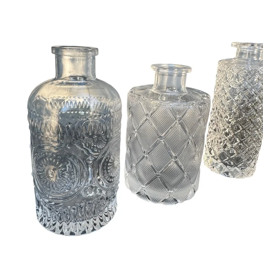 Wildmos Home Decor Assorted Glass Bud Vases Set of 6 Green Amber Clear Textured